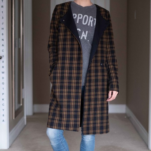 2/$45 - Brown & Yellow Plaid H&M coat - Picture 2 of 4